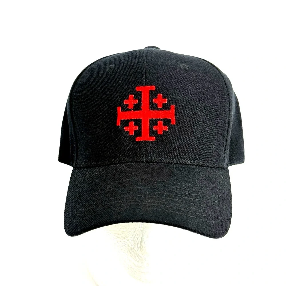 Christian Crusade Jerusalem Cross Baseball Cap Hat Adult OS Black Knight Templar
